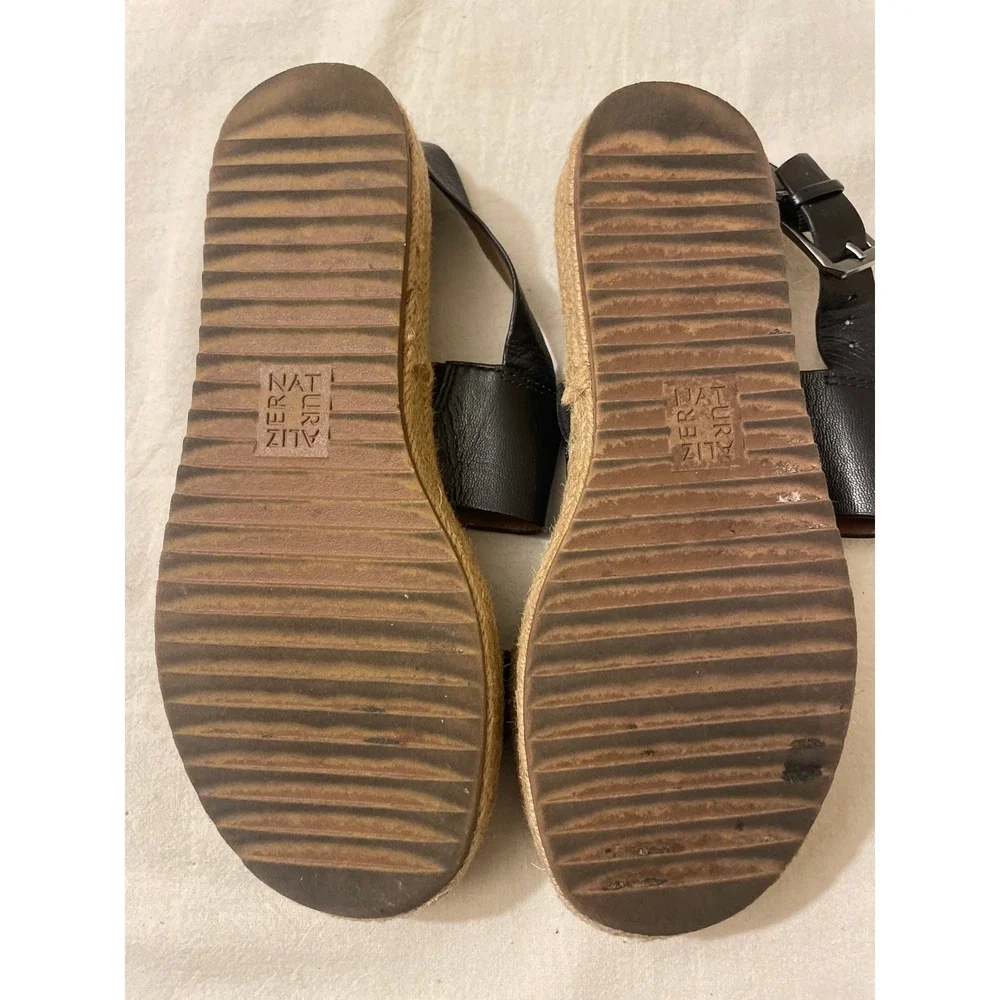 Naturalizer Patience Black Leather Espadrille Platform Wedge Sandals Womens 6.5M